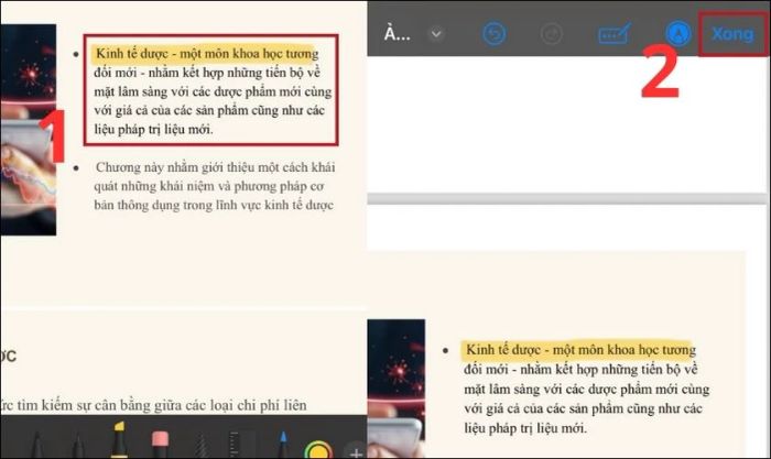 Lựa chọn phần nội dung cần điều chỉnh