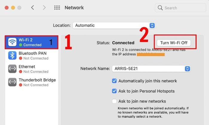 Chọn Wi-Fi từ danh sách và tắt Wi-Fi