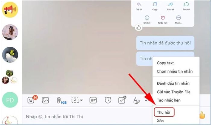 Hướng dẫn thu hồi tin nhắn Zalo trên máy tính, PC