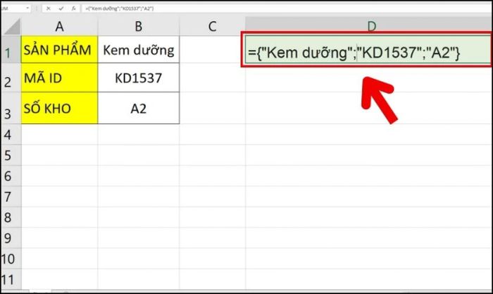 Sử dụng hàm TRANSPOSE để lấy phạm vi dữ liệu trước