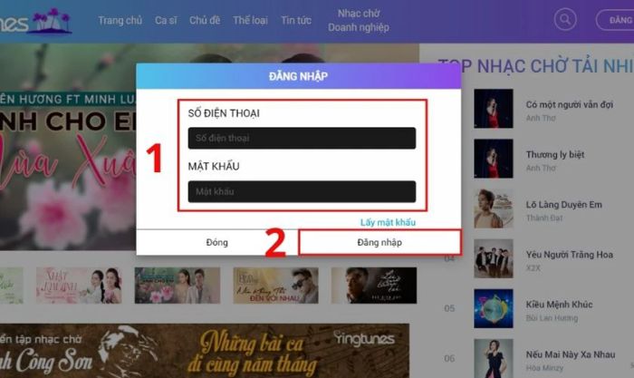 Đăng nhập vào tài khoản ringtunes.vinaphone.com.vn