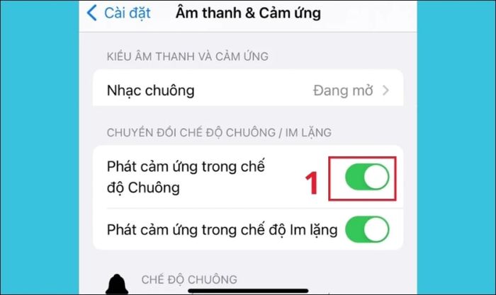 Cuộn xuống và vô hiệu hóa Phát cảm ứng trong chế độ Chuông