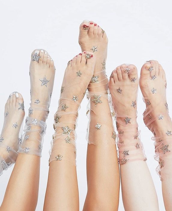 the sheer tulle socks being worn on feet