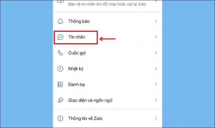 Chọn phần Tin nhắn