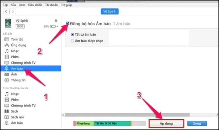 Chọn nhạc chuông mới tạo và nhấn Áp dụng để hoàn thành cài đặt nhạc chuông cho iPhone 11