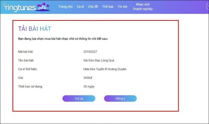 Hướng dẫn đăng ký nhạc chờ thông qua Website Ringtunes