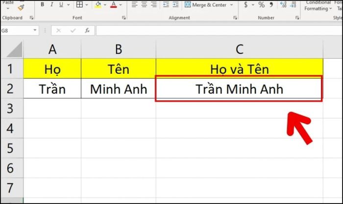 Kết quả sau khi áp dụng hàm CONCATENATE kèm điều kiện để ghép từ với ký tự đặc biệt
