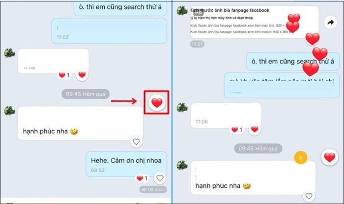 Có thể thả nhiều trái tim bay trên Zalo không?