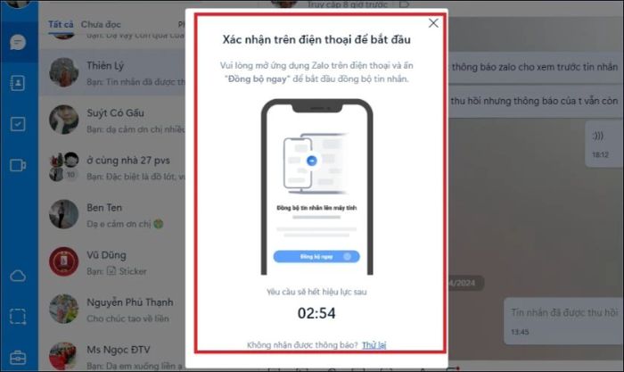 Thông báo đồng bộ sẽ được gửi đến thiết bị thứ hai nơi bạn đang sử dụng Zalo