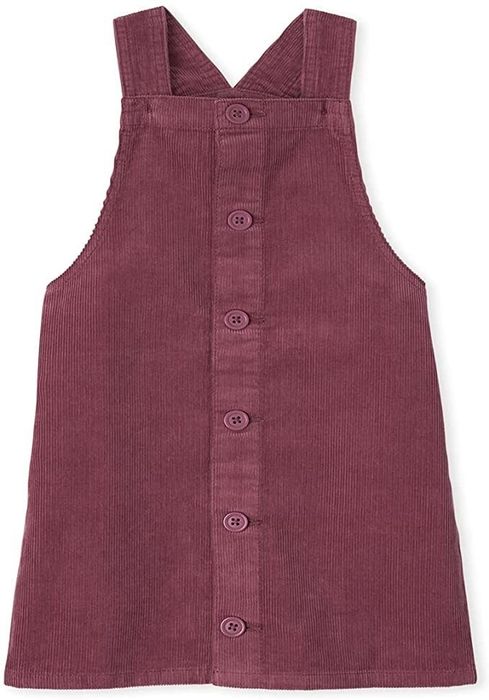 a deep berry-colored corduroy skirt overall dress