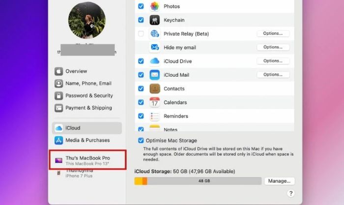 Chọn thiết bị để xác minh thông tin MacBook chính hãng