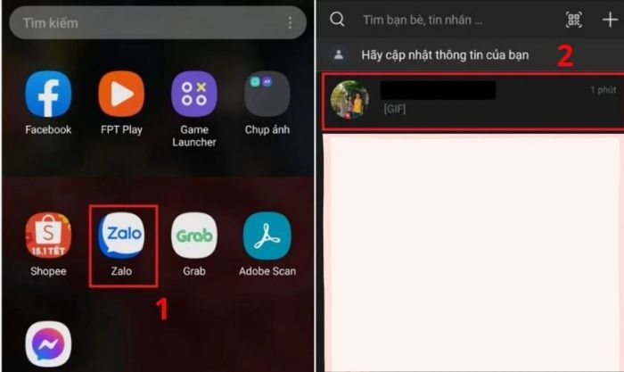 Trong ứng dụng Zalo, bạn hãy điều hướng đến cuộc trò chuyện chứa tin nhắn cần thu hồi