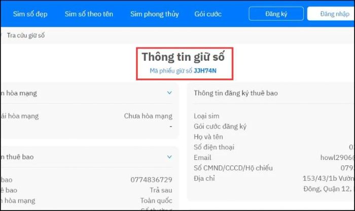 Màn hình sẽ hiển thị Mã phiếu giữ số sau khi bạn hoàn tất các bước.
