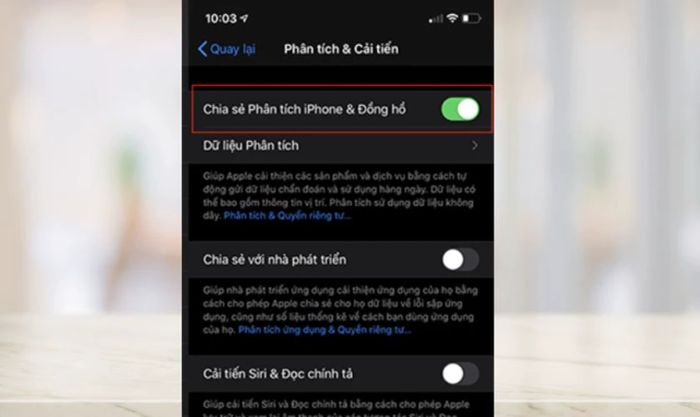 Kích hoạt tính năng chia sẻ dữ liệu phân tích Pin