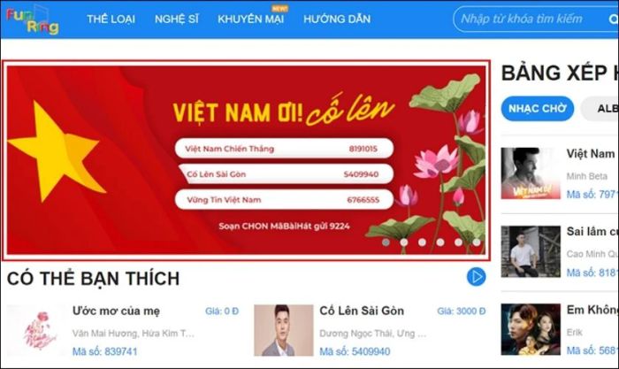 Hướng dẫn tìm kiếm và nghe thử nhạc chờ trên Website FunRing