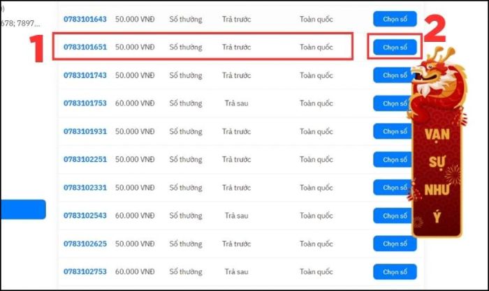 Nhấn Chọn số khi đã chọn được số phù hợp với bạn