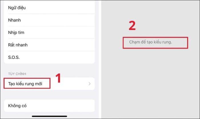 Nhấn vào Chạm để tạo kiểu rung để thiết lập kiểu rung mới trên iPhone theo ý thích