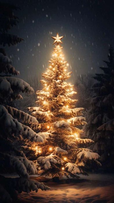 Ảnh nền phong cảnh với hình ảnh cây thông Noel