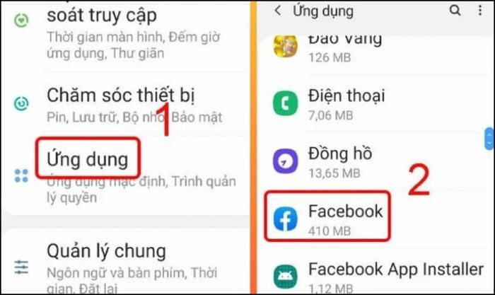 Giải phóng dữ liệu Facebook qua Trình quản lý ứng dụng Android.