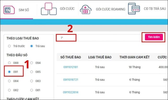 Nhập 1* vào ô tìm kiếm và bấm Tìm kiếm