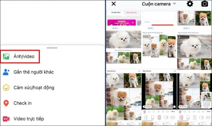 Chọn mục Ảnh/video và chọn các hình ảnh cần đăng