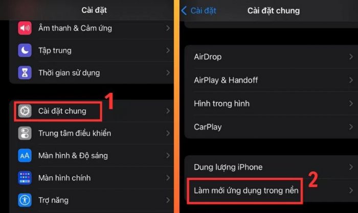 Chọn mục Cài đặt chung và tiếp theo chọn Làm mới ứng dụng trong nền.