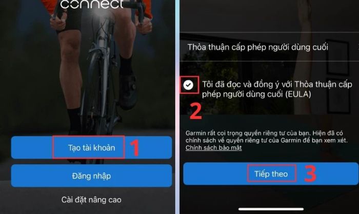 Nhấn vào dấu tròn để xác nhận đồng ý
