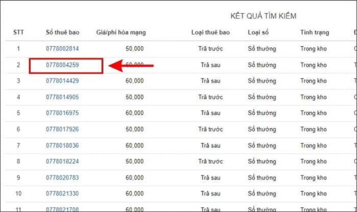 Lựa chọn số sim mà bạn muốn mua từ MobiFone