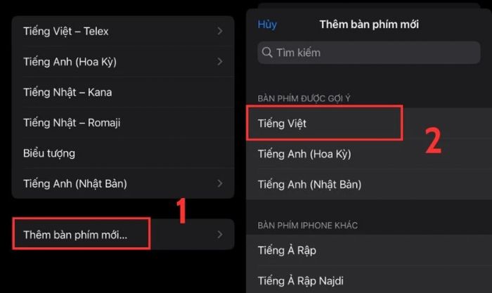 Nhấn vào Thêm bàn phím mới