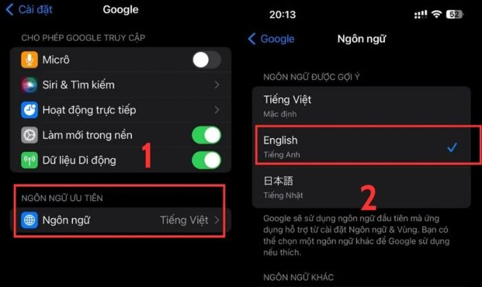 Trong phần Ngôn ngữ ưu tiên, hãy chọn mục Ngôn ngữ