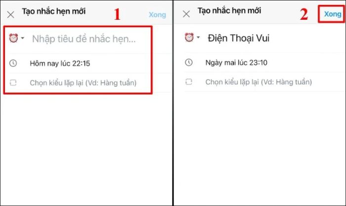 Bạn cần điền đầy đủ thông tin và nhấn Xong