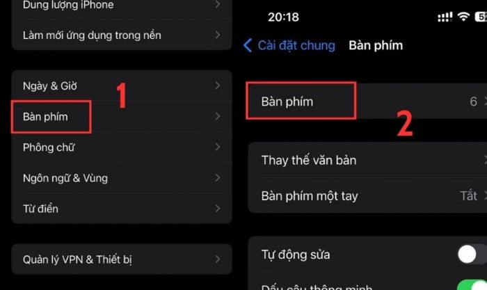 Chọn mục Bàn phím, sau đó nhấn vào Bàn phím