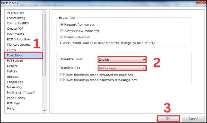 Lựa chọn ngôn ngữ dịch tại mục Translate To