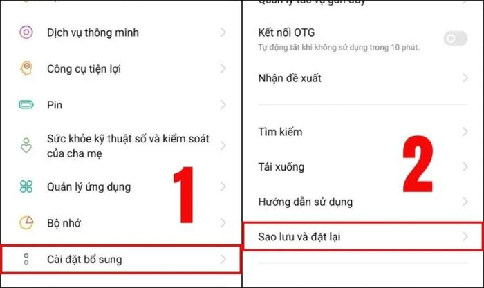 Truy cập Cài đặt bổ sung và chọn Sao lưu & Đặt lại