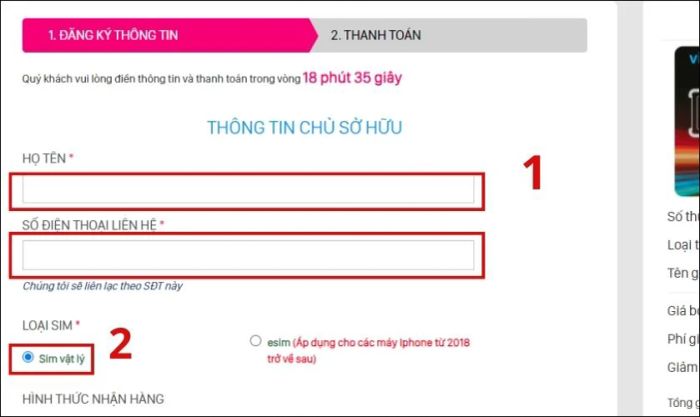 Chọn Sim vật lý trong mục Loại Sim