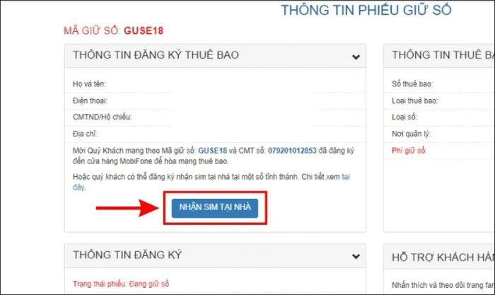 Nhấn vào nút NHẬN SIM TẠI NHÀ