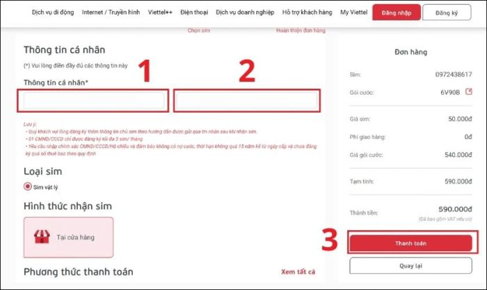 Điền Thông tin cá nhân và nhấn Thanh toán.