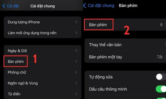 Tìm và nhấn vào mục Bàn phím