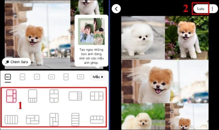 Lựa chọn bố cục ảnh yêu thích và nhấn Lưu để lưu lại