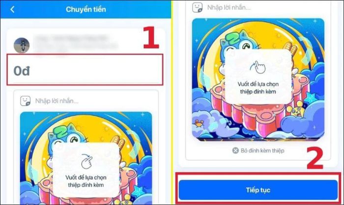 Nhập số tiền muốn chuyển và bấm Tiếp tục