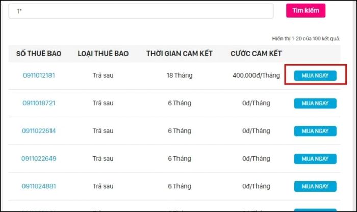 Chọn số và nhấn Mua ngay