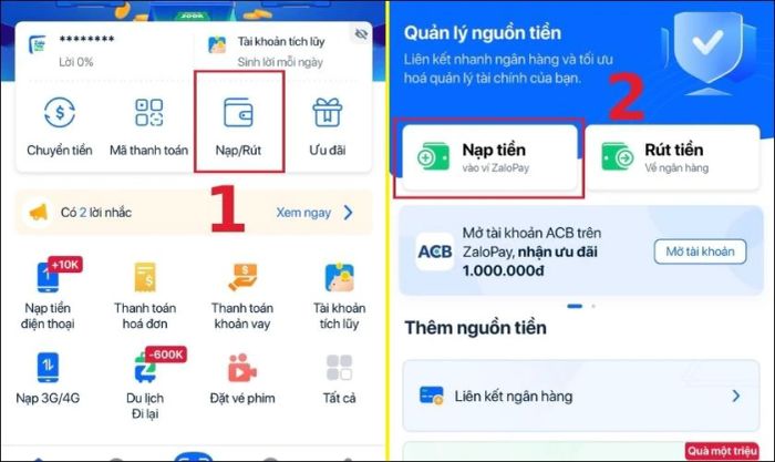 Hướng dẫn nạp tiền vào ZaloPay trực tiếp trên ứng dụng ZaloPay