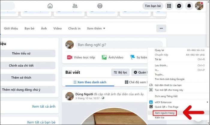 Nhấn chuột phải lên nền trắng và chọn Xem nguồn trang