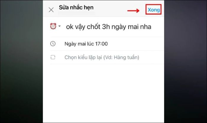 Bạn điền thông tin cần thay đổi và nhấn Xong