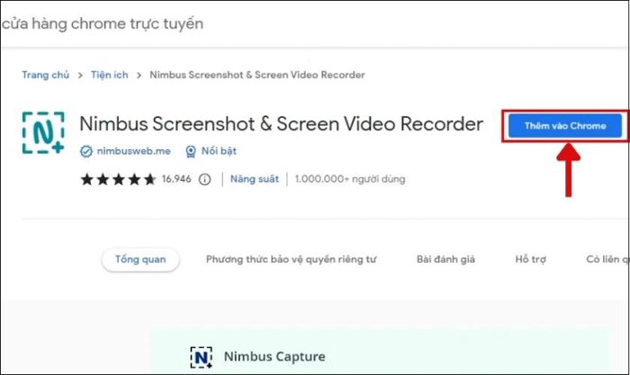 Thêm công cụ Nimbus vào trình duyệt Chrome