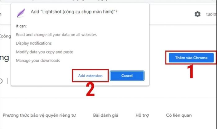 Thêm tiện ích vào Chrome và nhấn Thêm tiện ích