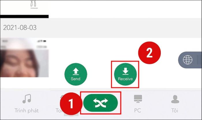 Chọn Receive để bắt đầu nhận dữ liệu