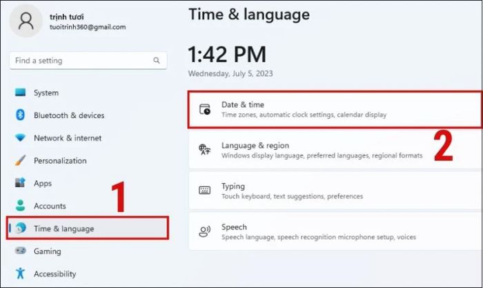Truy cập cài đặt và chọn mục date & time