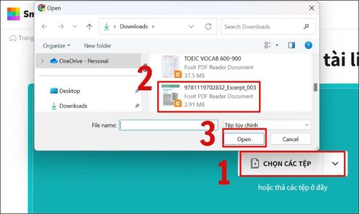 Tải file PDF lên công cụ