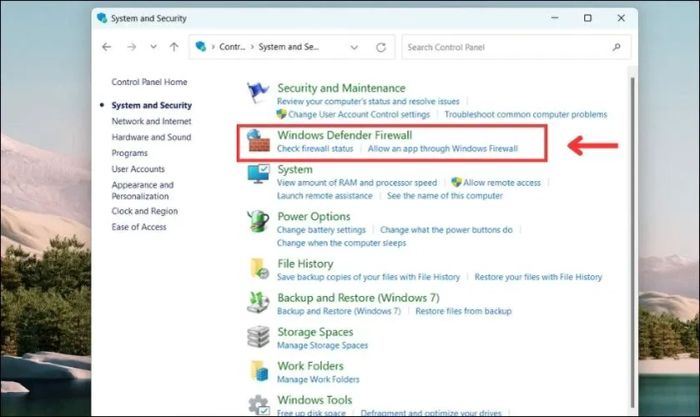 Hướng dẫn chọn Windows Defender Firewall